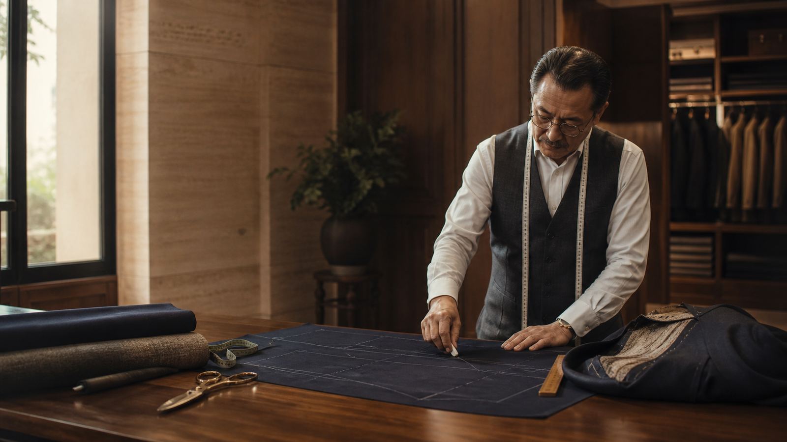Master tailor working on an ILB Bespoke garment