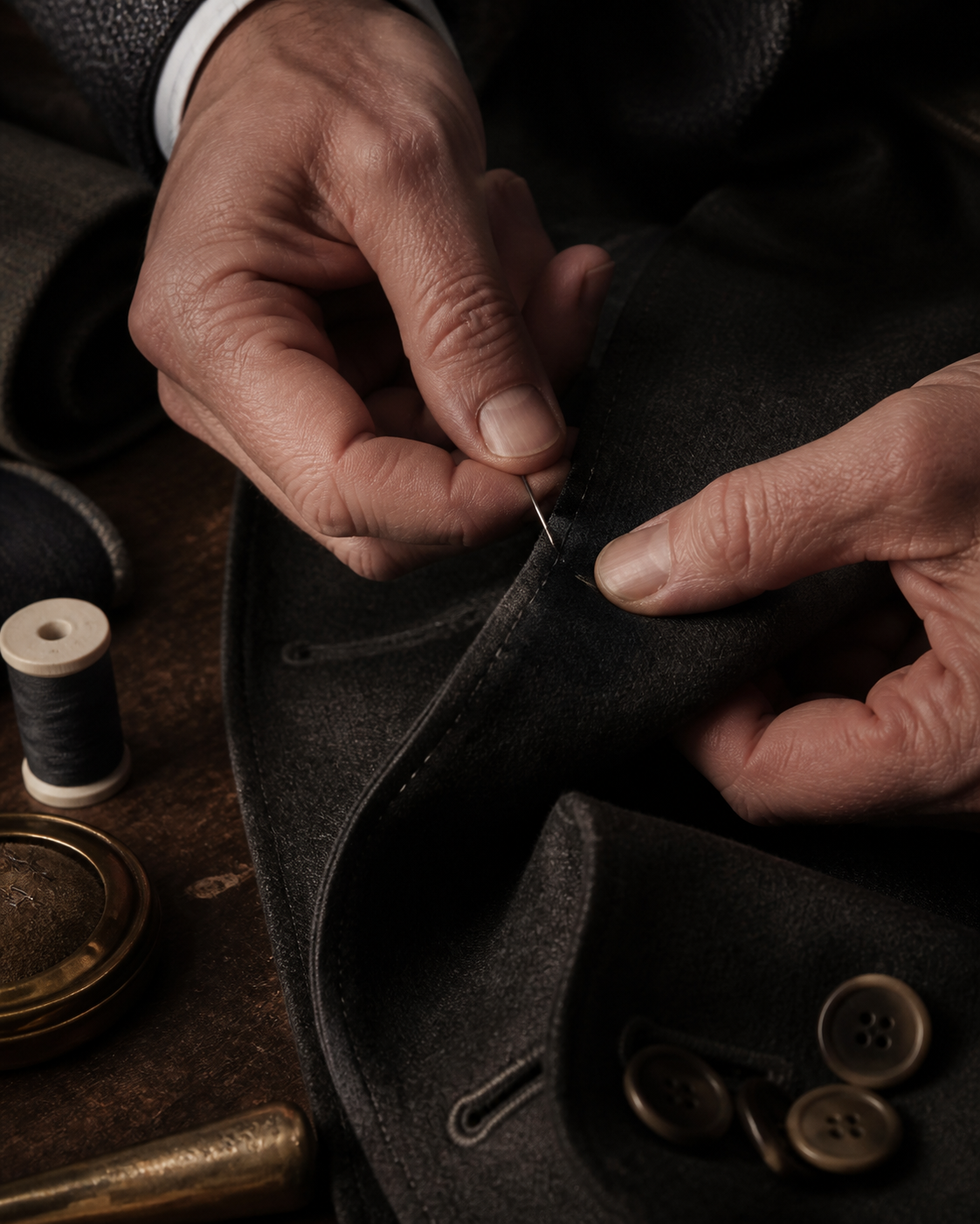 Hand stitching a tailored jacket lapel